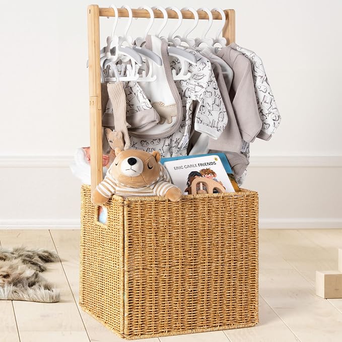 GiftAmaz Baby Shower Crate Closet, Large Hand-Woven Rattan Storage Crates with Handle, Baby Shower Gifts, Baby Welcome Box Nursery Basket for Newborn Boys Girls, Pregnancy Gifts for New Parents by GiftAmaz