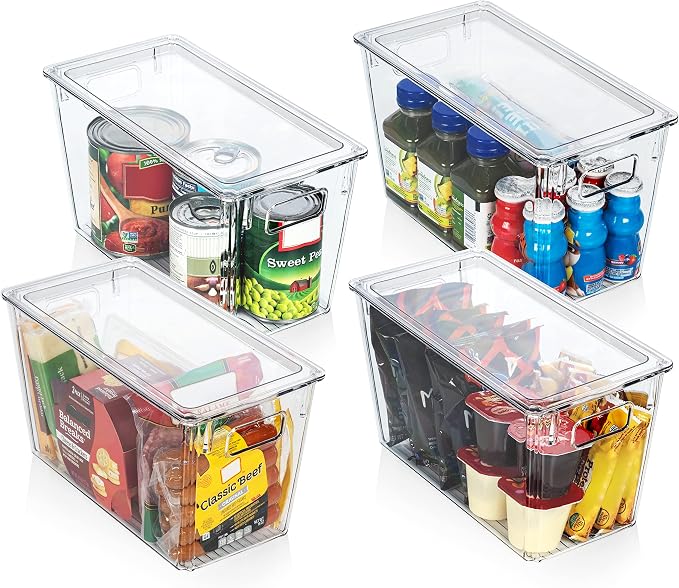 ClearSpace Plastic Storage Bins with Lids for Pantry & Fridge, 4 Pack | Modern plastic storage bins with lids for pantry and refrigerator organization, 9L capacity, transparent rectangular shape - Image 3