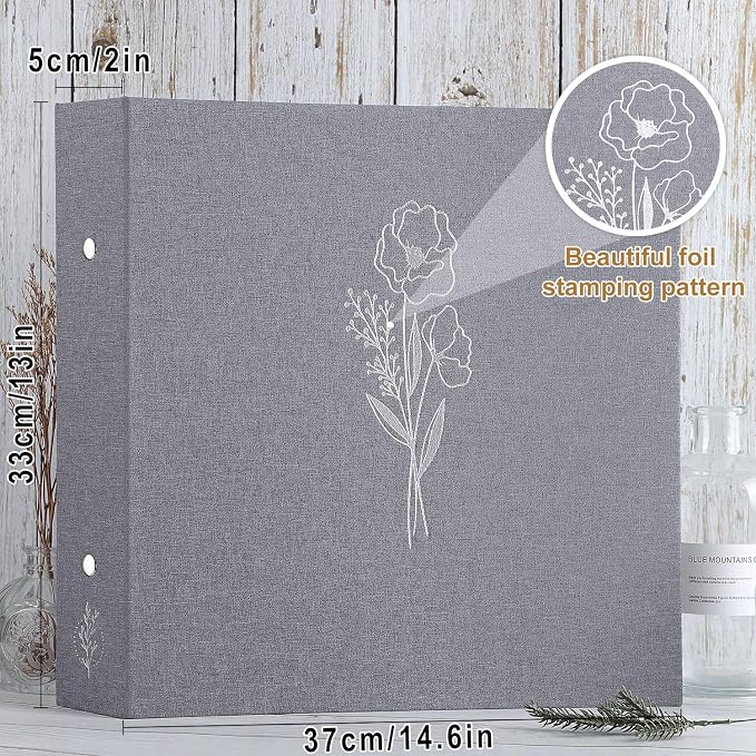 Lanpn 12x12 inch Scrapbook Photo Album, Linen Cover Archival Acid Free Top Load 3 Ring Binder Folder Photo Book 12 x 12 with 30 Plastic Sleeves 60 Pages (Grey) - Image 2