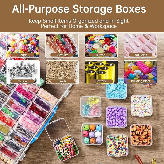 Bead Organizer Box with Handle, 122Pcs Small Bead Storage Boxes with Hinged Lid and Portable Craft Case, Mini Clear Plastic Container for Jewelry Making Diamond Bracelet Screws Seeds Nails Small Parts - Image 5