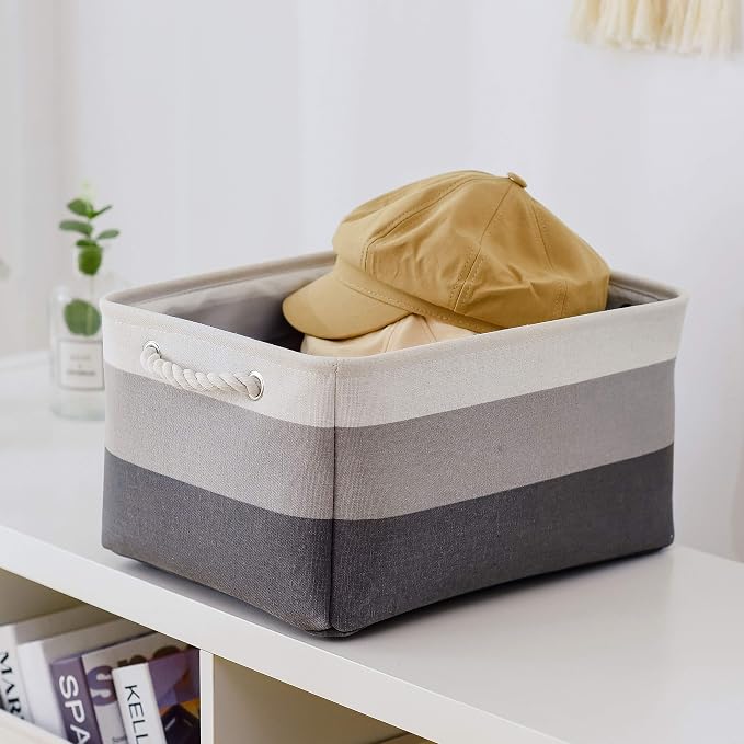 Large Storage Baskets for Shelves, Fabric Baskets for Organizing, Collapsible Storage Bins for Closet, Nursery, Clothes, Toys, Home & Office [3-Pack, Gray Gradient] - Image 4