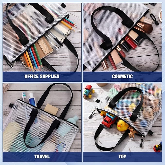 Reginary 24 Pcs Mesh Zipper Pouch File Bags with Handle Bulk A4 11 x 13.8 Inch Zipper Mesh Document Pouch Artwork Storage Organize for Office School Supplies Paintings Puzzle Travel Storage(Black) - Image 5
