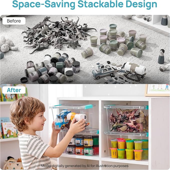 Vtopmart 2 Pack 5 Qt Clear Storage Bins with Lids for Toy & Craft Storage | Stackable Plastic Toy Bin for Home, Classroom, Plastic Art & Craft Storage Container, BPA-Free Organizer Box - Image 5
