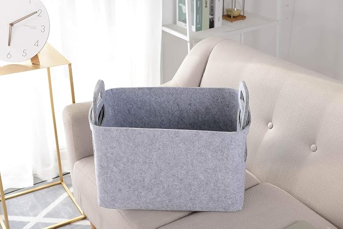 Storage Basket Felt Storage Bin Collapsible& Convenient Box Organizer with Carry Handles for Office Bedroom Closet Babies Nursery Toys Laundry (Light grey, 19.9inch（L）×13.6inch（W）×12.6inch（H）) - Image 2