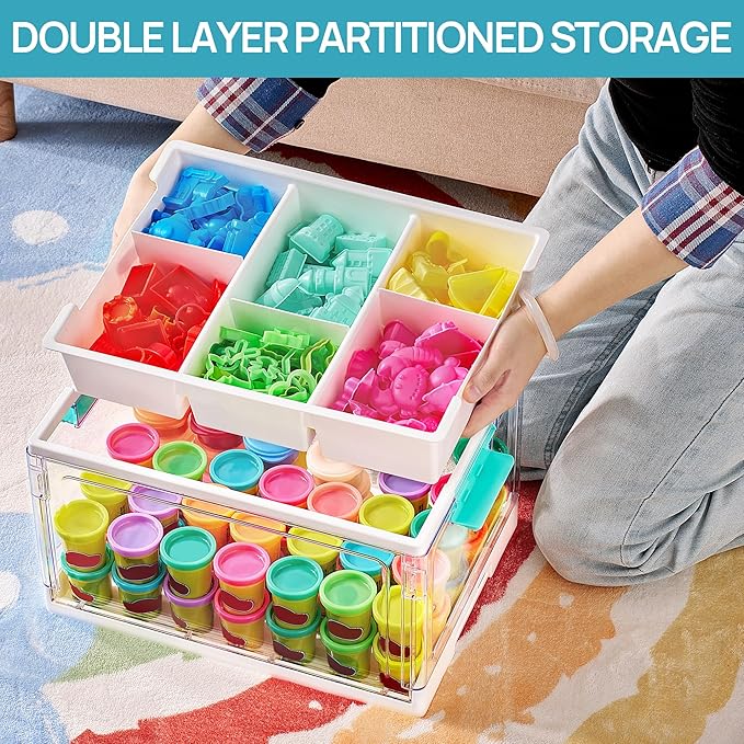 Vtopmart 24 QT Clear Craft Organizer with Removable Tray & Dividers, 1 Pack | Storage Box for Coloring Books, Modeling Clay, Molds and Art Supplies, Keeps Craft Materials Organized and Easy to Access - Image 6