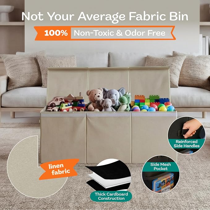SoftOwl Extra Large Toy Storage Organizer with Lid - Sturdy, Collapsible Toy Chest Storage Box Design - Toys Bin with Dividers for Kids, Nursery, Bedroom, Playroom 37"x16"x14" - Image 4