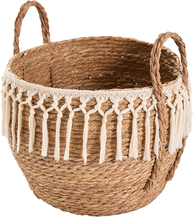 3 Pack Boho Woven Cattail Storage Basket, Belly Basket for Plant, puppy toy Toy & Home Storage, Decorative Organizer for Living Room, Bathroom & Gifting, 14", 12" & 9" - Image 6