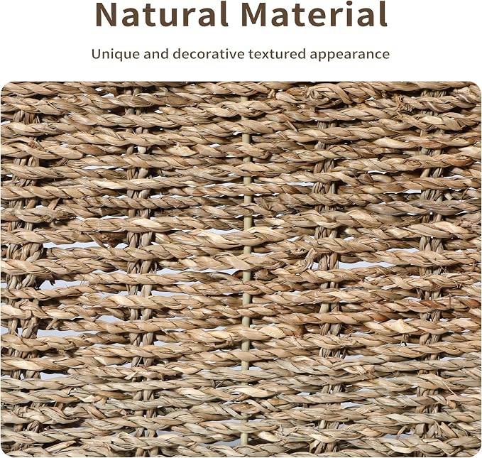 4 Small 3.6 QT Seagrass Wicker Baskets for Shelves, 10" Long Woven Pantry Organizers and Storage Basket, Decorative Ratten Shallow Rectangle Baskets for Organizing Countertop Kitchen - Image 4