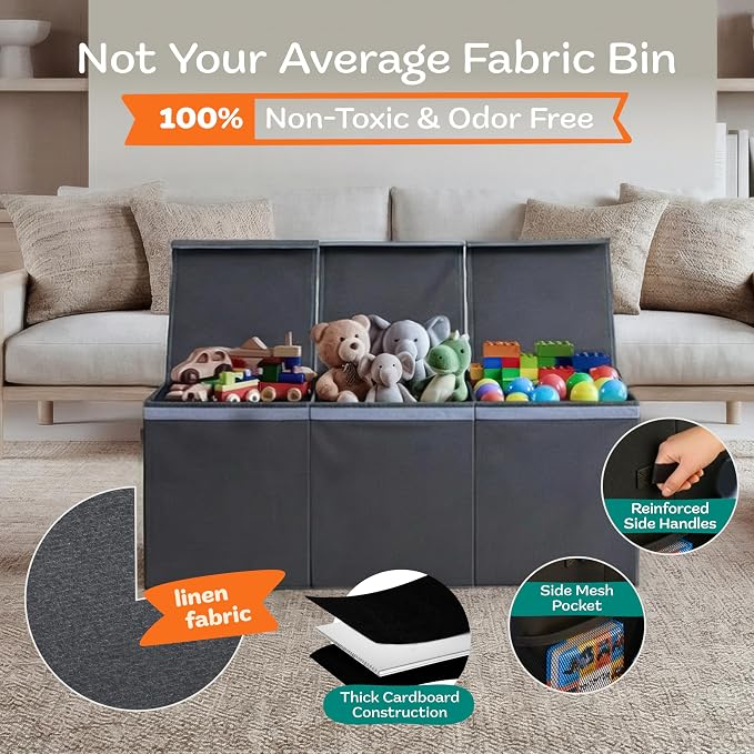 SoftOwl Extra Large Toy Storage Organizer with Lid - Sturdy, Collapsible Toy Chest Storage Box Design - Toys Bin with Dividers for Kids, Nursery, Bedroom, Playroom 37"x16"x14" - Image 4
