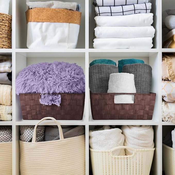 Sorbus Set of 3 Large Woven Storage Baskets – Mesh Hand-Woven Baskets for Organizing, Fabric Storage Bins for Linen Closet Organizer, Storage Baskets for Shelves and Home Organization (Chocolate) - Image 7