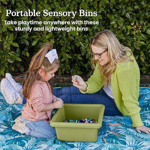 ECR4Kids Stackable Square Bins with Non-Snap Lids, Multipurpose Organization, Fern Green, 2-Pack - Image 3