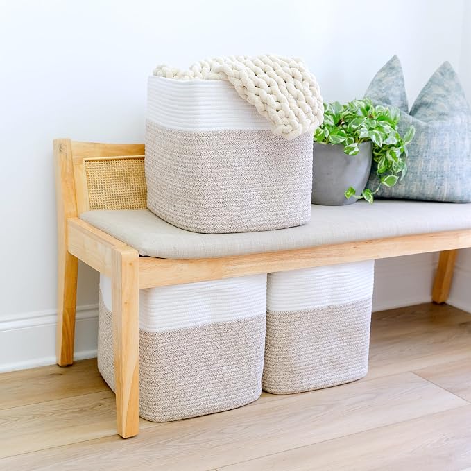 NaturalCozy 13x15x13 Kallax Storage Cubes Bins, 3 Pack | Cotton Rope Cube Storage Bin Woven Baskets for Organizing | Kallax Insert Storage Baskets for Shelves Organizer, Kids Toy, Closet Baby Nursery - Image 8