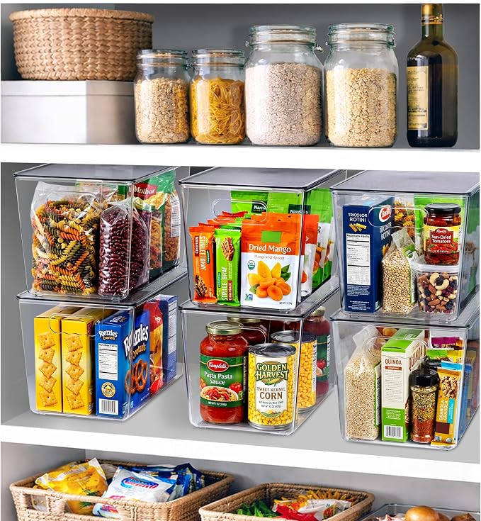 Clear Storage Bins with Lids, 8 Pack X-Large Stackable Clear Bins, Clear Storage Containers with Lids, Plastic Organizer Boxes for Pantry Storage, Kitchen Cabinets, Closet Organization, Bathroom - Image 2