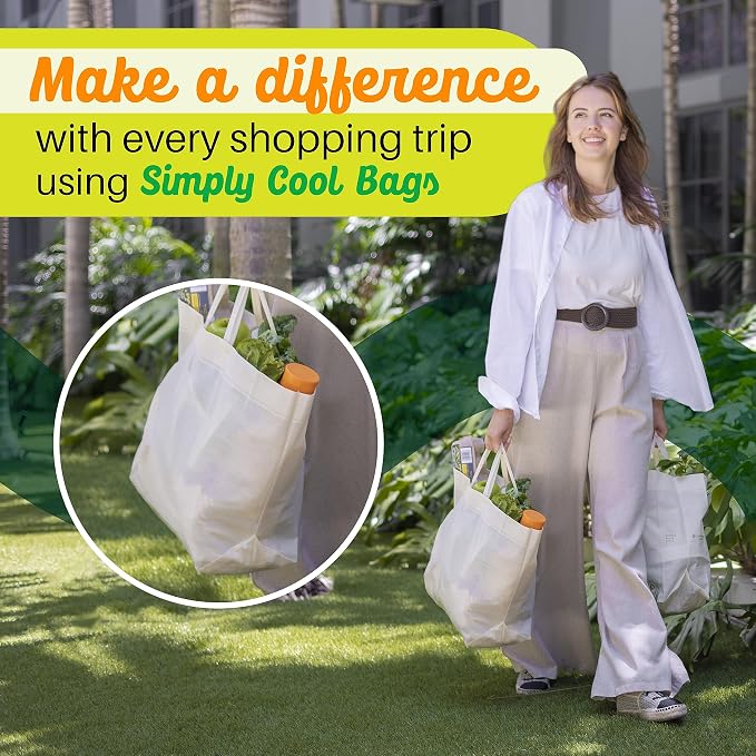 Simply Cool 200 Pack Reusable Grocery Bags, Large Tote Bags Bulk, Cream | 14.5"x14"x6.6" Heavy Duty Non-woven Custom Shopping Bags with Handles, Foldable, Washable for Groceries and Commercial use - Image 6
