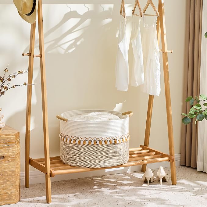 KAKAMAY Large Blanket Basket with Handles, Storage Basket for Living Room | Extra Large Capacity | Natural Cotton Rope | Blanket Storage | Woven Storage Basket | Stuffed Animal Storage | Laundry Basket - Image 4