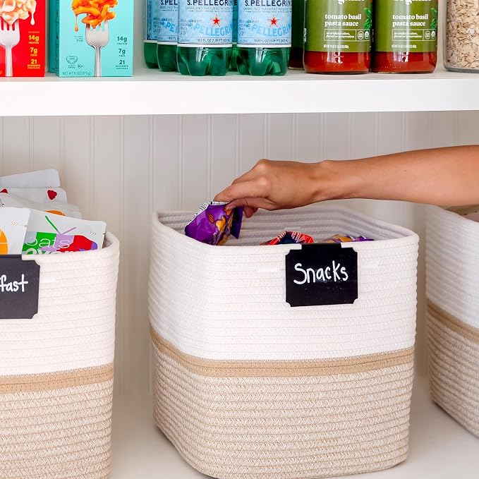 NaturalCozy Storage Cubes 11 Inch Cotton Rope Woven Baskets for Organizing, 3-Pack | Cube Storage Bin | Square Storage Baskets for Shelves Organizer, Classroom, Kids Toy Bins, Closet, Baby Nursery - Image 5