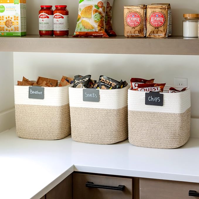 NaturalCozy 13 Inch Cube Storage Bins Cotton Rope Woven Baskets for Organizing 3-Pack | 13 x 13 Storage Cubes | Fabric Square Storage Baskets for Shelves Organizer, Kids Toy Bins, Closet Baby Nursery - Image 4