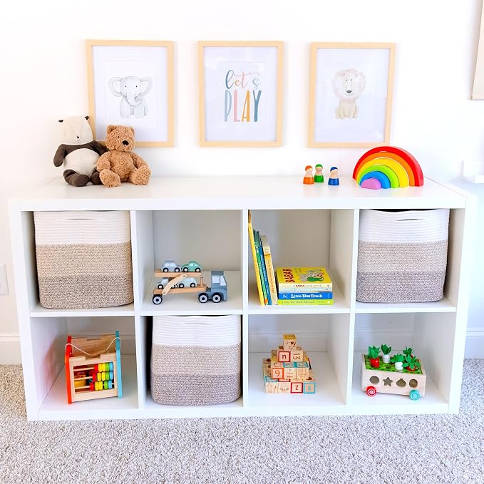 NaturalCozy 13x15x13 Kallax Storage Cubes Bins, 3 Pack | Cotton Rope Cube Storage Bin Woven Baskets for Organizing | Kallax Insert Storage Baskets for Shelves Organizer, Kids Toy, Closet Baby Nursery - Image 3