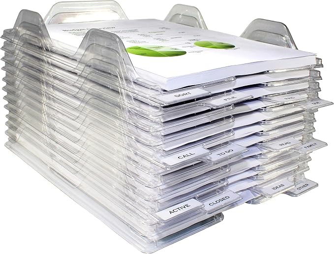 File Organizers - Letter Size, Stackable Trays for Desk - for Office Files, Mail, Documents - 12 Pack, Clear by EZSTAX