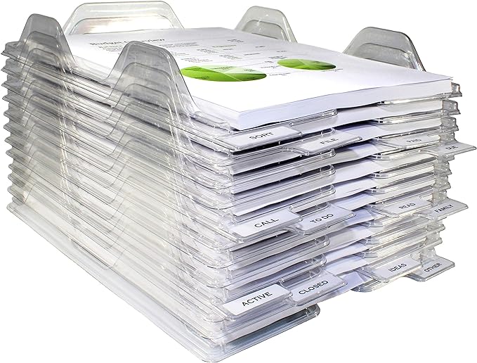 File Organizers - Letter Size, Stackable Trays for Desk - for Office Files, Mail, Documents - 12 Pack, Clear by EZSTAX