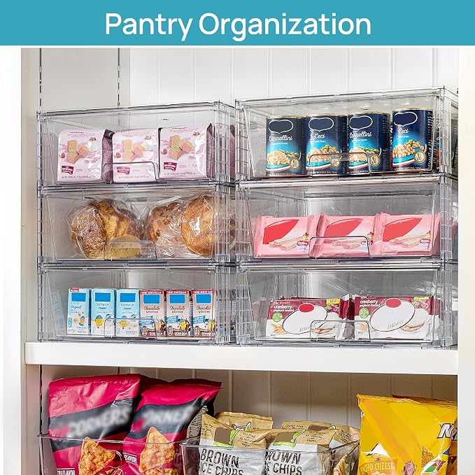 Vtopmart 6 Pack Large Clear Stackable Storage Drawers for Closet, Pantry | Easily Assemble Bathroom Closet Undersink Organizers,Plastic Bins for Cabinet,Kitchen Pantry,Medicine Organization - Image 5