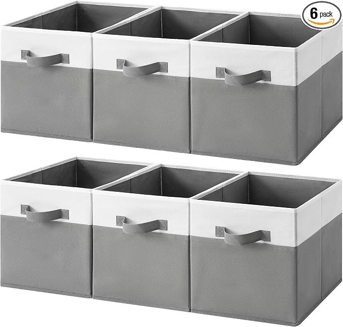 Cupic Cupid 6-Pack 11x11 Storage Cube, Fabric Storage Cubes, Gray and White | Foldable, Reinforced Front Handle, Holds Blankets, Towels, Linens and More, Fits Shelves, Closet, Bedroom, Dorm by CupicCupid