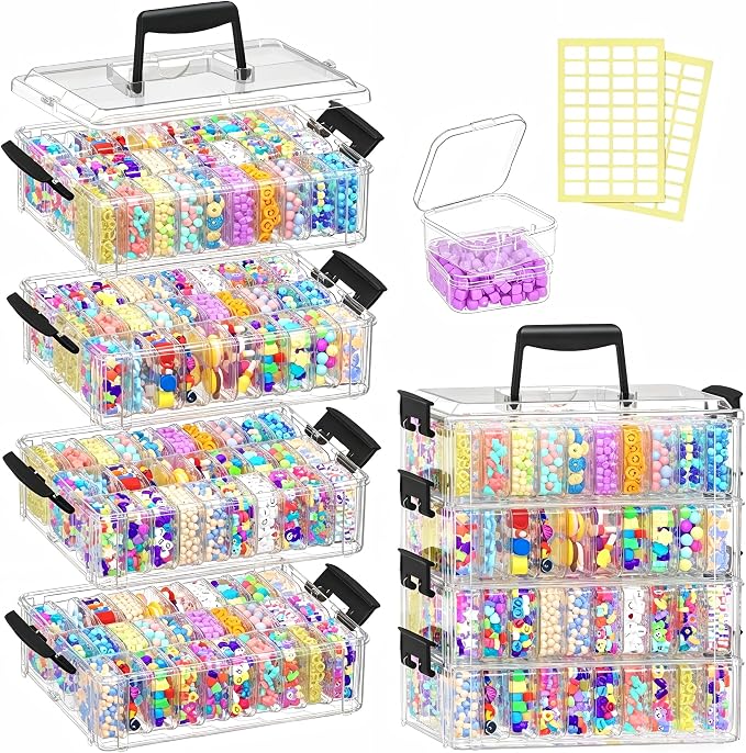 Bead Organizer Box 120 Pcs, 4-Tier Large Capacity Stackable Bead Storage Containers, Portable Plastic Craft Organizers for Jewelry Making, Bracelets, DIY, Nail Art Charms - Image 3