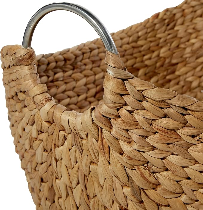 Deco 79 Seagrass Handmade Decorative and Functional Storage Basket Woven Curved Basket Organizer with Silver Metal Handles, Set of 4 Basket for Storage 14", 16", 19", 21"W, Brown | Decorative And Functional Handmade Woven Curved Basket Organizer With S... - Image 4