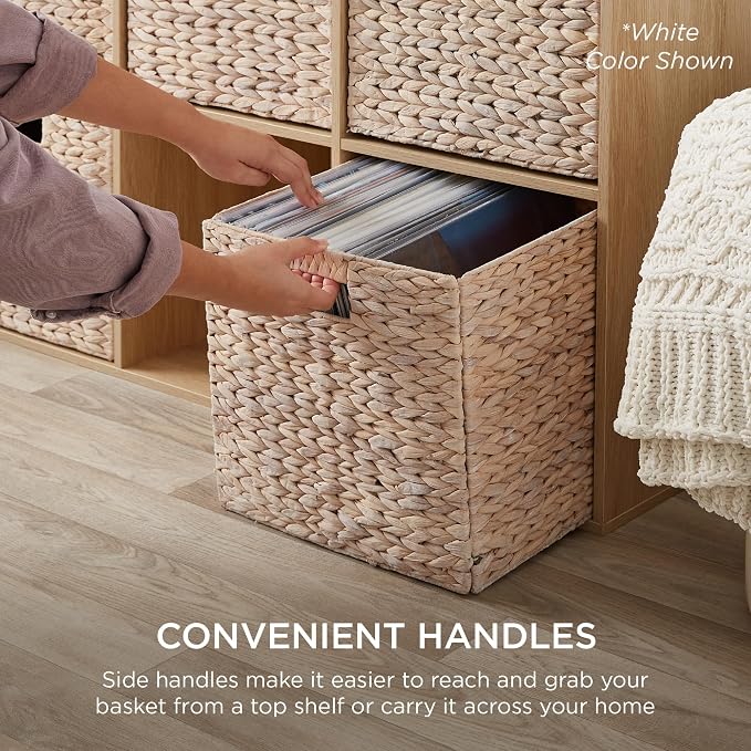 Best Choice Products 13x13in Pack of 5 Cube Storage Baskets, Water Hyacinth Multipurpose Collapsible Organizers, Handwoven Laundry Totes for Laundry, Living Room, Kids Room & Nursery - Chestnut - Image 7