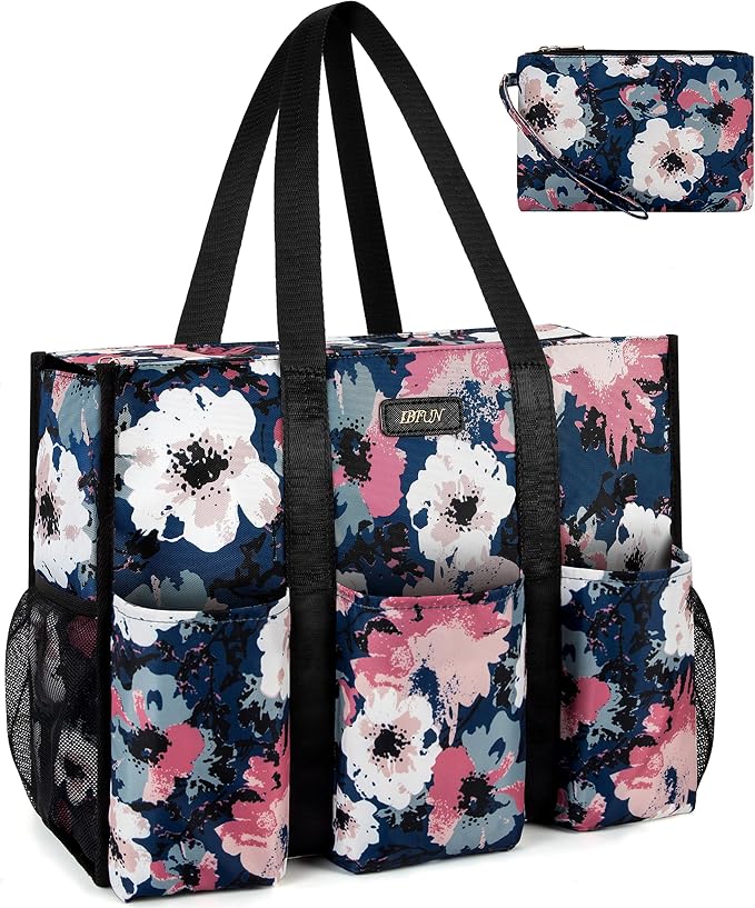 IBFUN Utility Tote Bag with 24 Pockets, Large Teacher Travel Tote for Women | Large Work Tote Bag 2pcs with Zipper for Travel Daily School Teacher Nurse, Large Lightweight Laptop Shoulder Bag Handbag by IBFUN