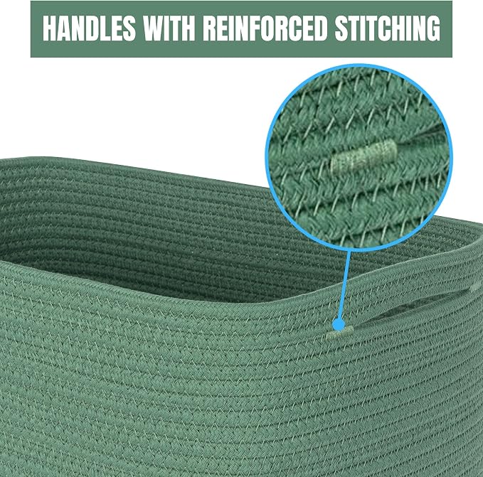 3-Pack Decorative Woven Storage Baskets for Shelves, Cube Bin Box for Organizing Books, Shoes, Dog Toys, Pantry Closet and Living Room Organizer, Forest Green - Image 7