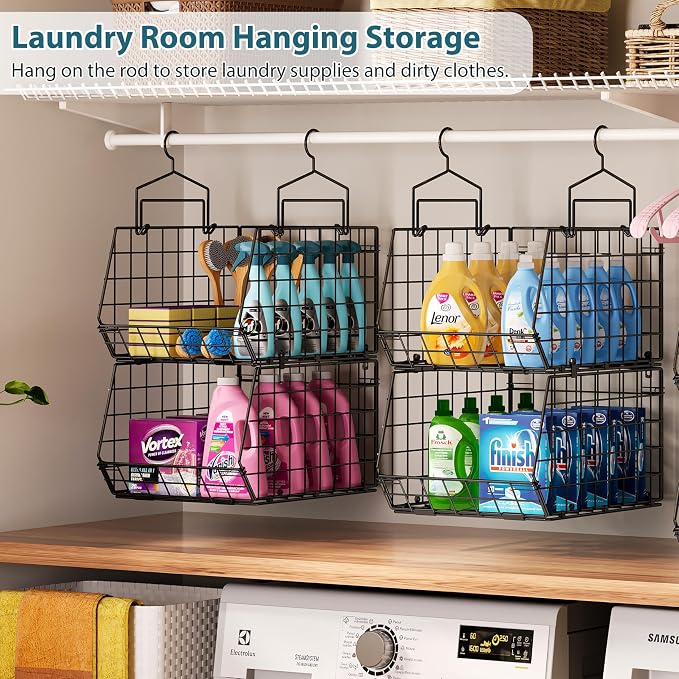 6-Tier Extended Depth Hanging Closet Organizers and Storage for Closet Organization, Stackable Hanging Shelves with Hooks for Clothes Sweaters Towels Purses, Fits Closet Shelves & Wire Metal Shelving - Image 9