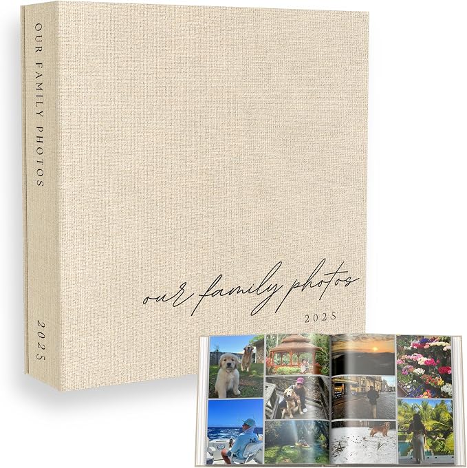 Family Photo Album 4x6 Pictures & Custom 2025 Year Large Linen Picture Book | 400 Horizontal & Vertical Pockets - Personalized Scrapbook Memory Book For Baby, Kids, Vacation, Couples, Anniversary by PaigeMcRaeHomeDecor