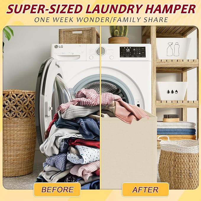 110L Laundry Hamper with Lid, Reinforced Sturdy Large Laundry Hamper with Handle and Lid, Collapsible Clothes Basket Organizer with Removable Liner Bag, Tall Dirty Clothes Bin for Dorm Bedroom - Image 5