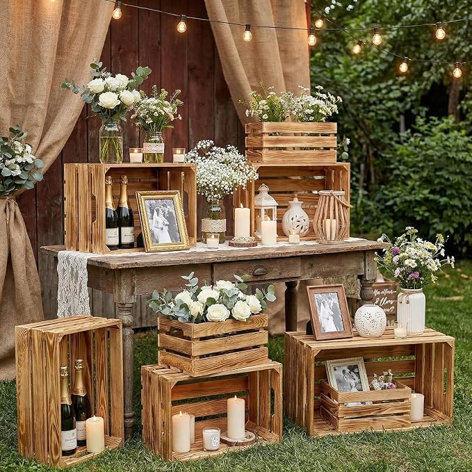 Set of 6 Decorative Wood Crates for Display, 6 Size Farmhouse Wooden Baskets Rustic Nesting Crates Decor Boxes with Handle for Storage, Container, Display, Christmas Decorations - Image 4