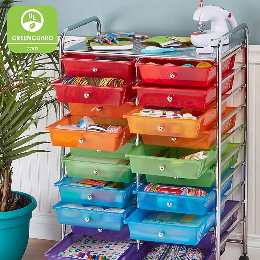 ECR4Kids 20-Drawer Everyday Mobile Storage Utility Cart, Assorted | Durable plastic bins, steel frame, GREENGUARD Gold Certified, 50 lb capacity, rolling casters, craft supplies, office, home - Image 5
