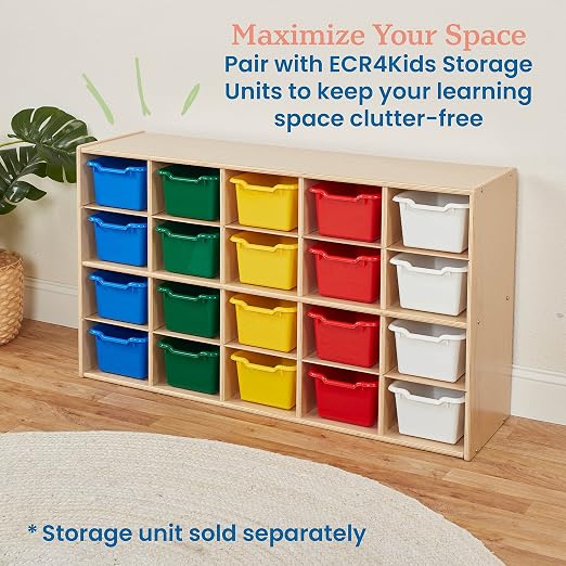 ECR4Kids Scoop Front Storage Bin, Multipurpose Organization, Assorted, 20-Piece | Durable plastic, GREENGUARD Gold Certified, 1.2 gallon capacity, lightweight & nestable, built-in handle, classroom/home use - Image 5