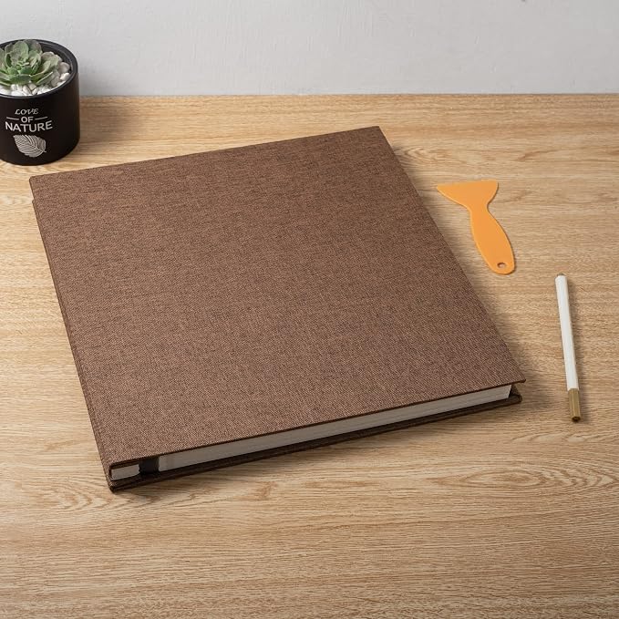 Large Photo Album Scrapbook – Holds 4x6, 8x10 Pictures – Self-Adhesive Pages for Baby, Wedding, Travel & Family Memories | Includes Metallic Pen & Scraper/Brown Large DIY Memory Book for Gifts - Image 6