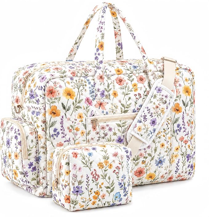 Abbylike Hospital Bag for Women, Quilted Weekender Duffle Bag,Wildflower by Abbylike