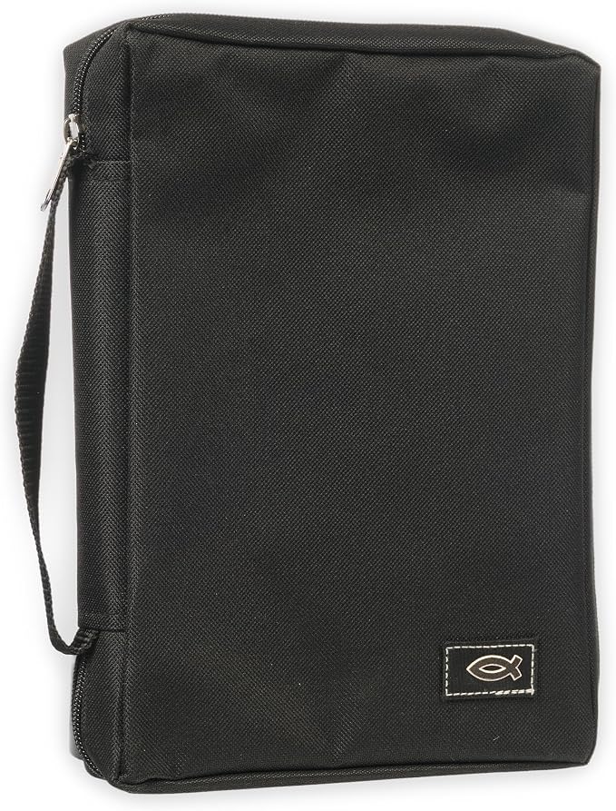 Christian Art Gifts Men/Women's Bible Cover Jesus Fish, Black Canvas, XS by ChristianArtGifts