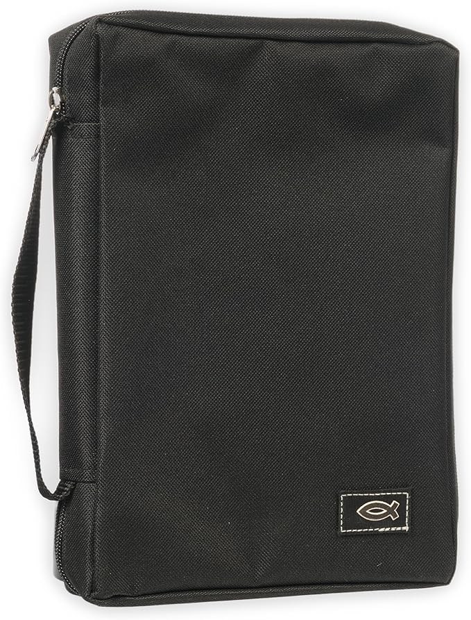 Christian Art Gifts Men/Women's Bible Cover Jesus Fish, Black Canvas, XS by ChristianArtGifts