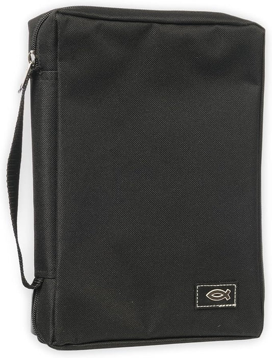 Christian Art Gifts Men or Women's Bible Cover Secure Zipper Jesus Fish, Black Canvas, Medium by ChristianArtGifts