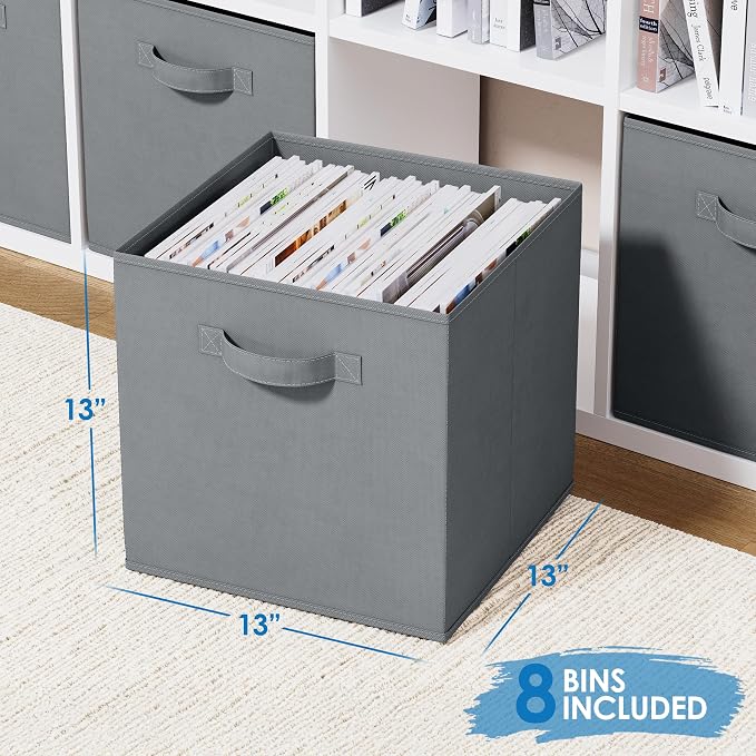 Fabric Storage Cubes for Cube Organizer - 8 Pack Heavy Duty Storage Bins - 13 Inch Cube Storage Bin, Use As A Clothes Storage Box In Closet, Baskets For Shelves or Cubbies Storage bins (Grey) - Image 2