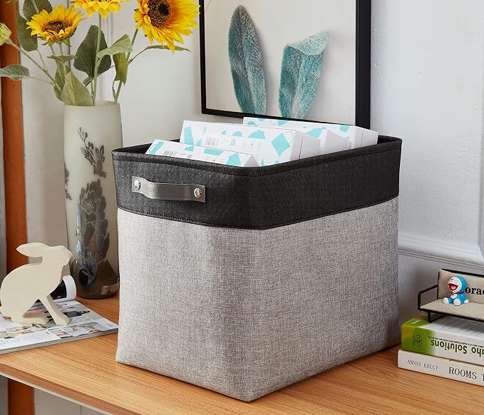 DECOMOMO Extra Large Storage Baskets, 54.5L Fabric Storage Bins 3 Pack | XXXL Storage Baskets for Shelves, Linen Closet Organizers (Grey & Black, 17" x 13" x 15") - Image 7