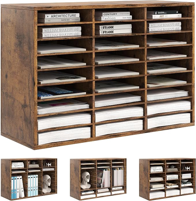 Alpeir Classroom Mailbox 27 Slots with Removable Shelves, Rustic Brown | Hold 13500 Sheets Paper, Heavy Duty, Easily Assemble, Teacher Student Organization, For Classroom, Office Home Countertop by AlpeirDirect