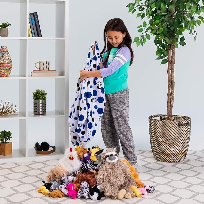 Posh Stuffable Kids Stuffed Animal Storage Bean Bag Chair Cover - Childrens Toy Organizer, Medium 27" - Canvas Bubbles Blue and White - Image 5
