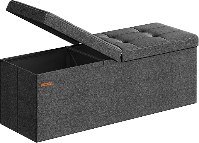 SONGMICS MAZIE Collection - 43 Inches Storage Ottoman, Foldable Storage Bench with Flipping Lid, 660 lb Load Capacity, for Entryway, Living Room, Bedroom, Dark Gray ULSF76GYZ by Unknown