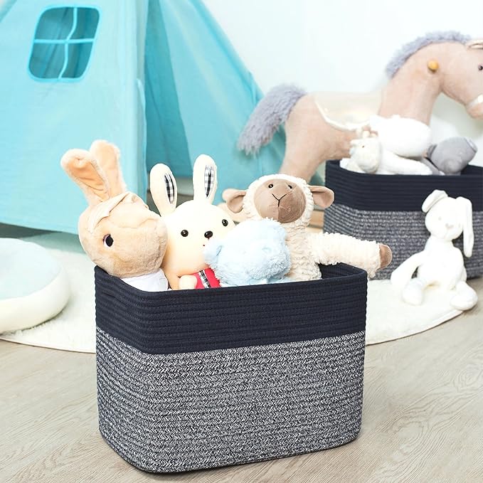 3-Pack Storage Baskets for Shelves, Playroom and Classroom, Book Basket, Decorative Storage Cube Bins, Woven Closet Organizers, Pantry and Shoe Organizer, Navy Blue - Image 6