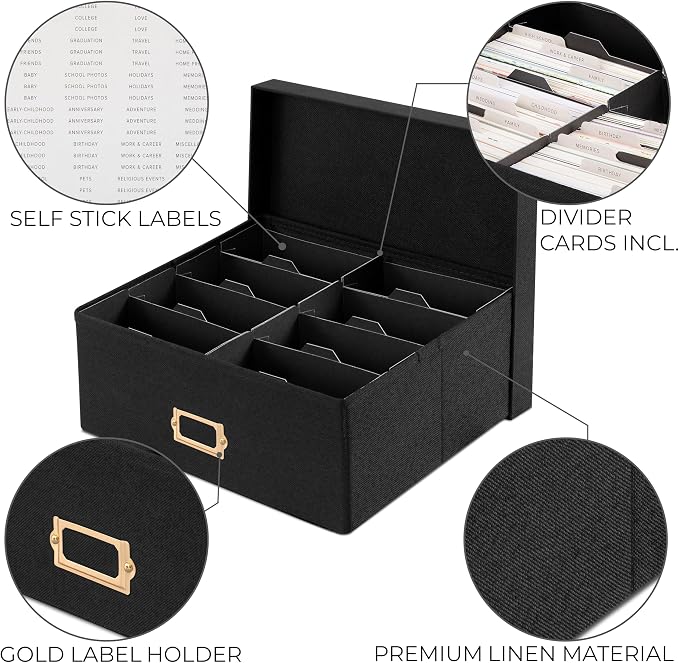 Decorative Photo Storage Box - Sturdy Linen Organizer Holds 1700 Photos | Organizer with Dividers Stores Up to 1700 4x6 Pictures - Portable Scrapbook Storage Containers with Lid - Image 6