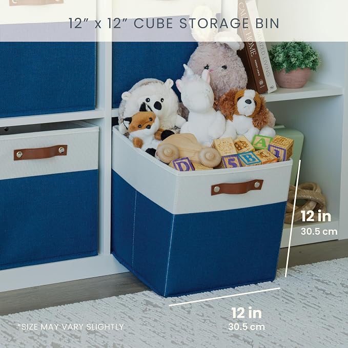 OrganiHaus 12x12 Cube Storage Bins, Set of 4 - Fabric Storage Cubes | Sturdy, holds its shape; odor-free; fits 12-inch cube shelves; vegan leather handles - Image 2